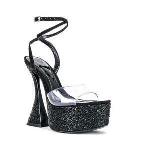 Jlo Jennifer Lopez Beverly Platform Heel Black Sz 7 Flare Heel Wraparound Strap